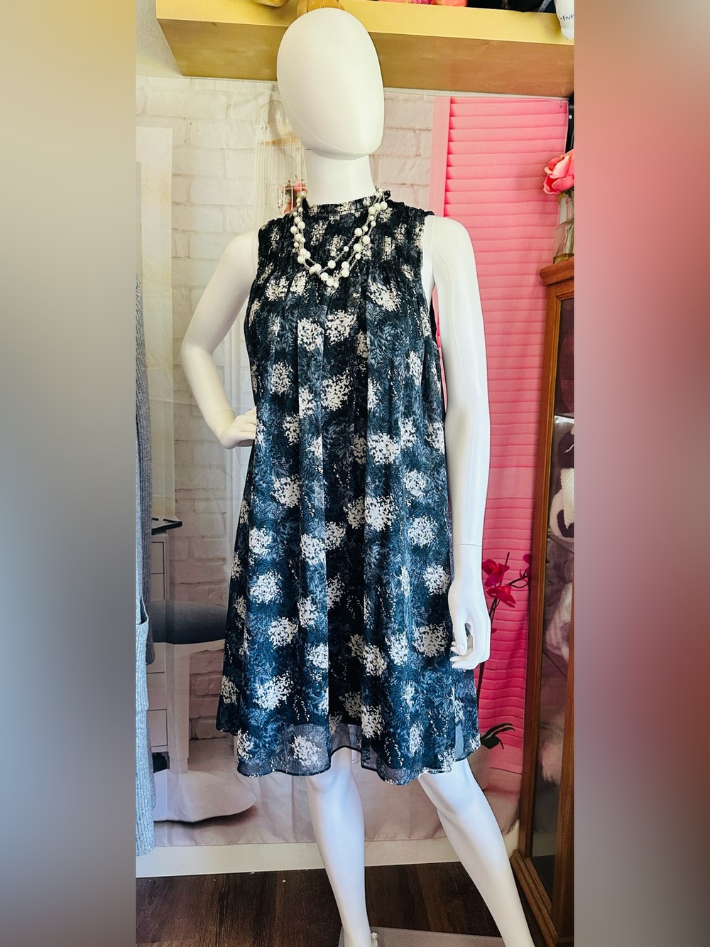Sleeveless Mock Neck Smocked Midi Dress by Joie
